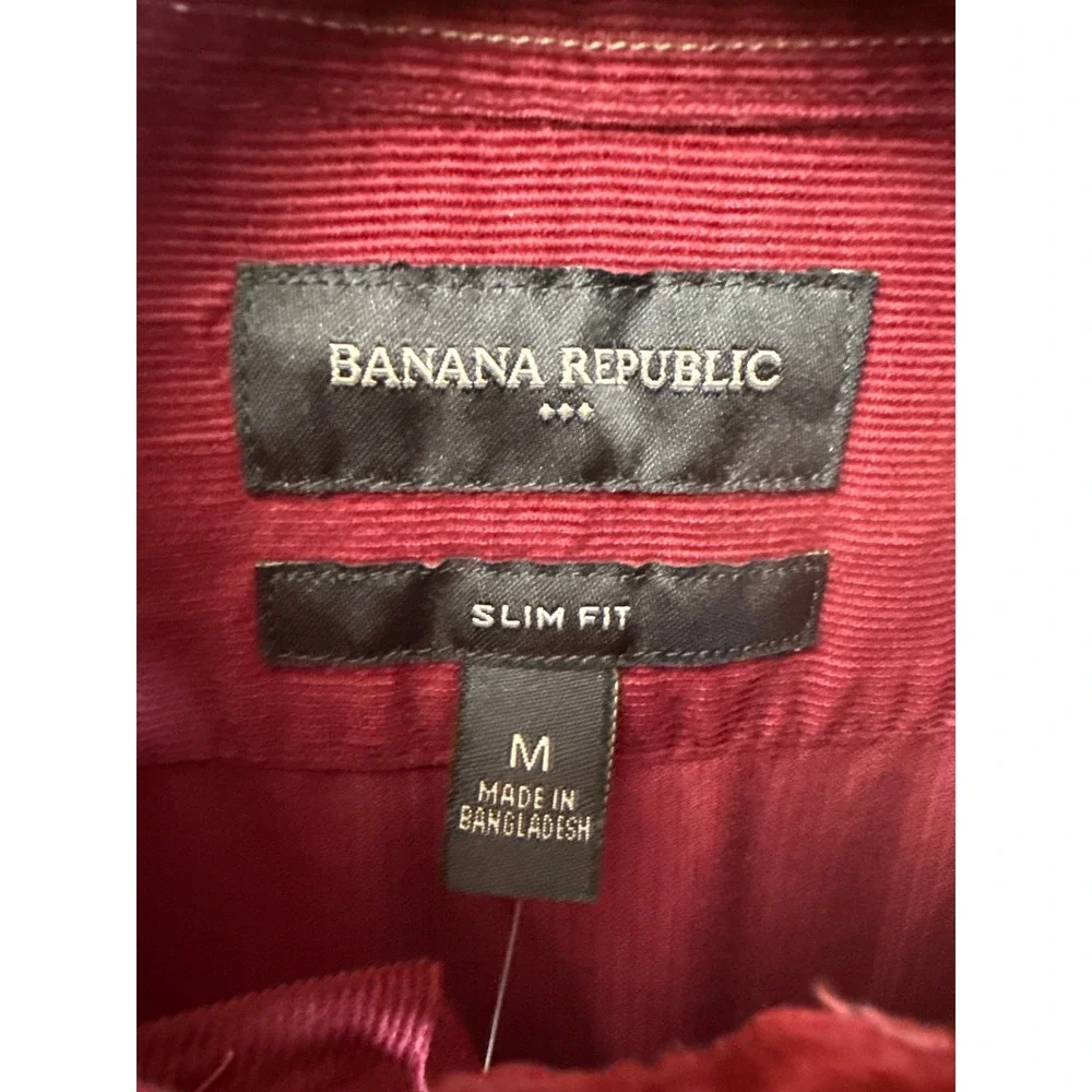 Banana Republic Corduroy Shirt Mens M Burgundy Slim Fit Fine Wale Hipster NWT